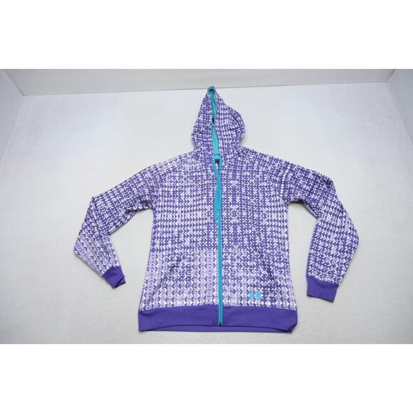 Under Armour Full Zip Fleece Jacket Semi-Fitted Geo Womens Sz Medium - Picture 1 of 7
